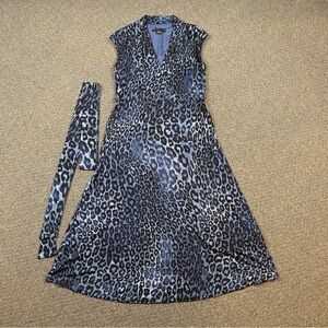 Maggy London Blue and Black Animal Print Midi Dress